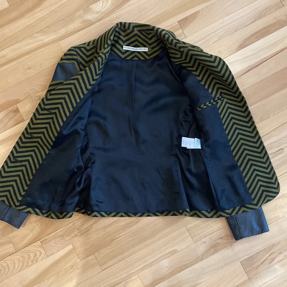 EUC RARE 80s -90s JC de Castelbajac chevron jacket wool with leather accents - Picture 8 of 15